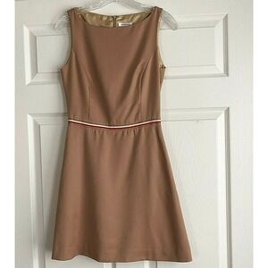 Vanessa Fox Sz 2 Women's Dress Fit Flare Brown Stripe Waist Accent Sleeveless